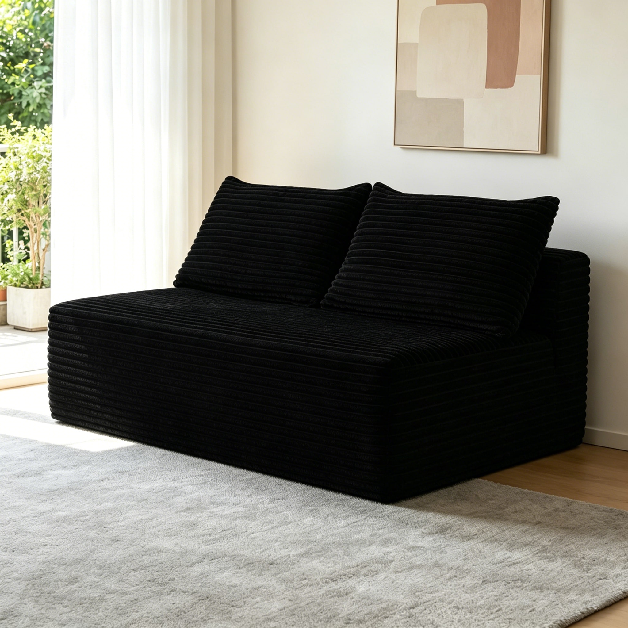 58-inch 2 Seat Median Longue With Plush Black Velvet, Cup Holder, Flexible Matching, Mainly For Living Room Use._maomaolike.com
